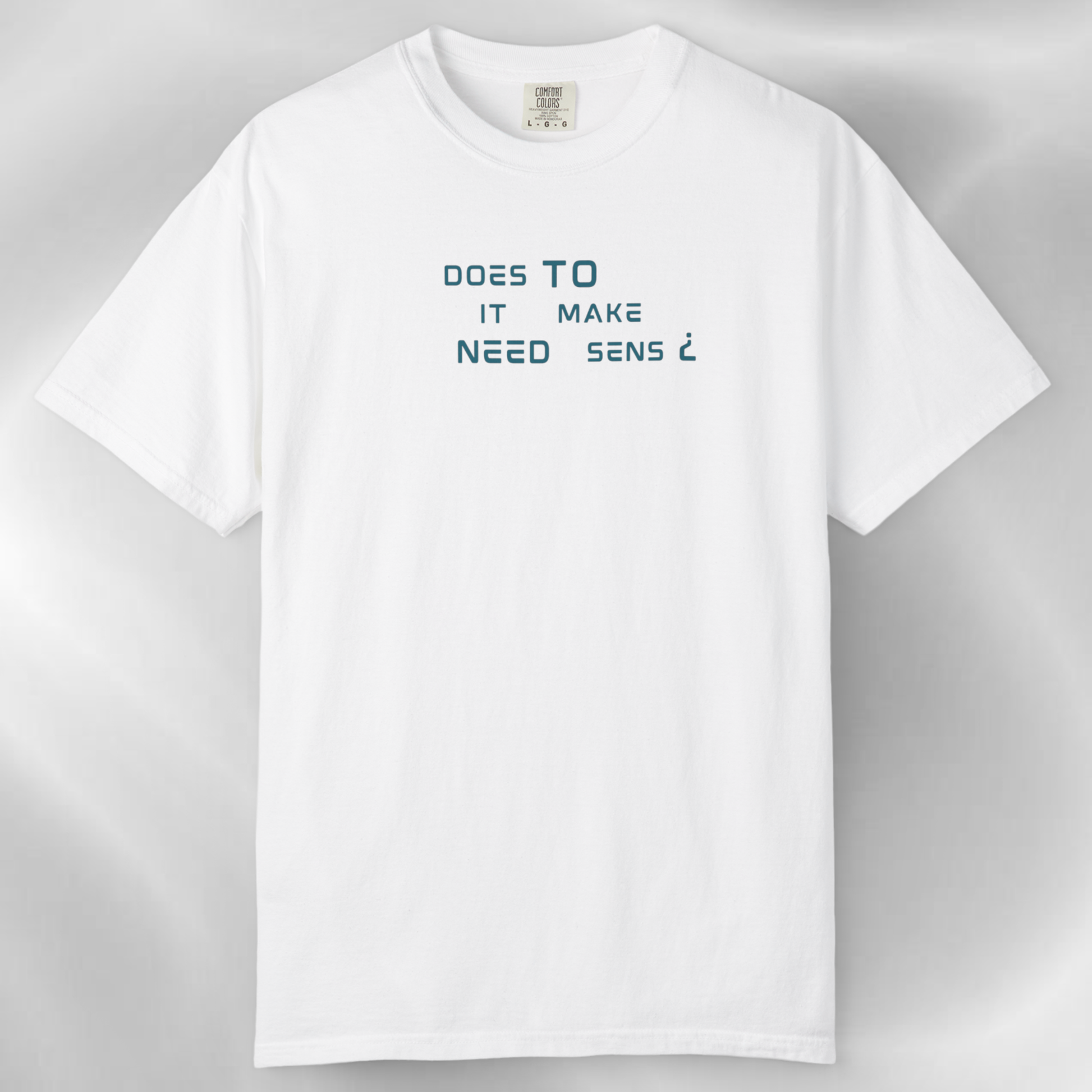 white printed t-shirt cotton premium quality, spiritually designed by neo revelation, presentation of a tshirt on a white grey background clean style minimalist