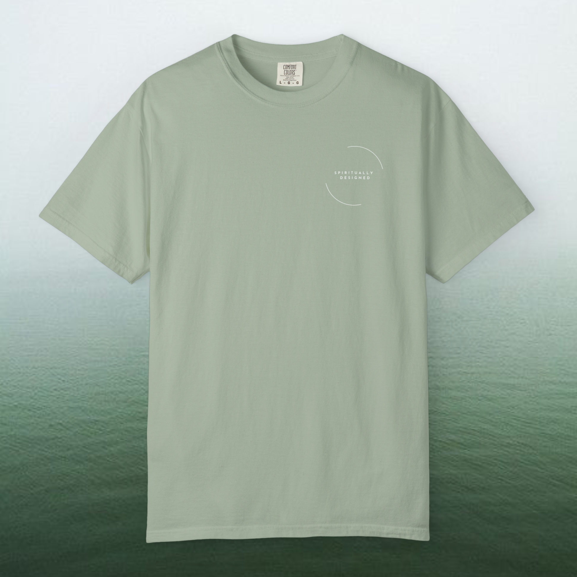 high vibrational clothe green sage t-shirt unisex style 100% cotton presented on a green white background spiritual fashion innovative brand reiki inspired 
