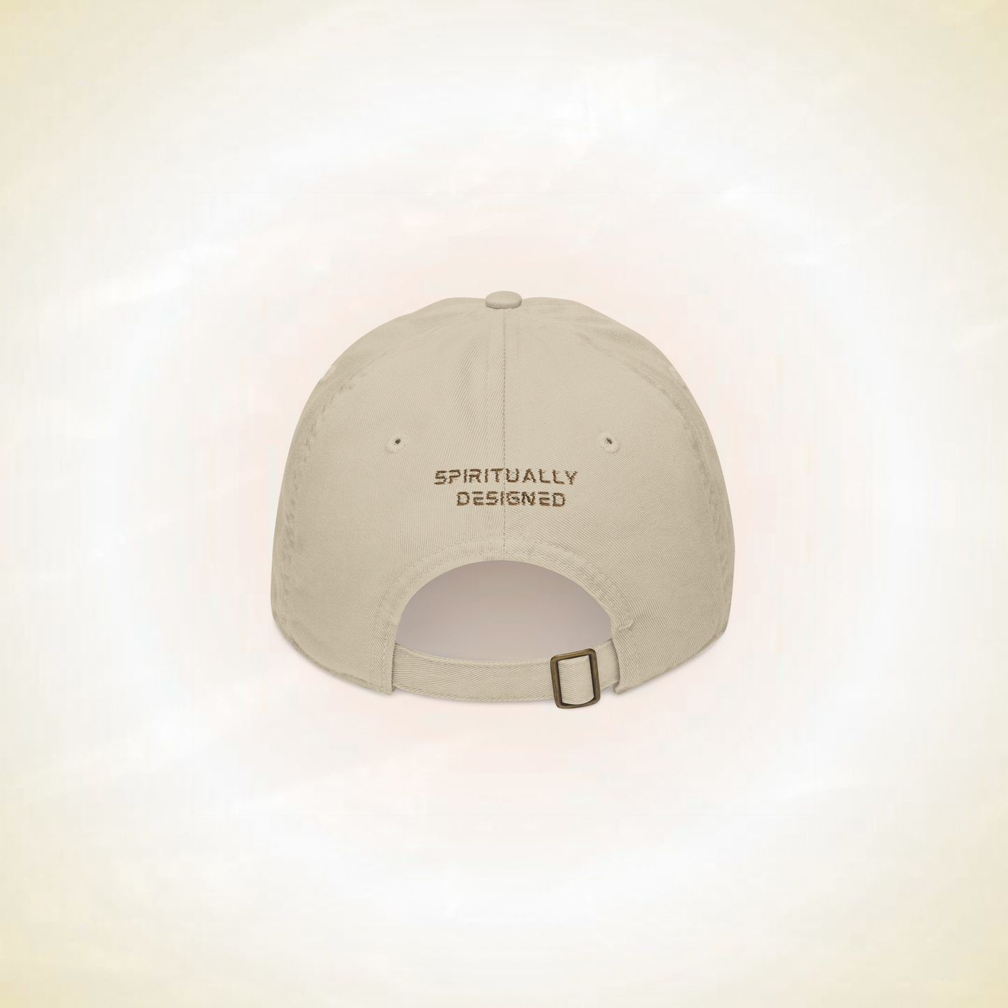 crown chakra protection this hat is spiritually designed it's a baseball beige cap unisex style with the statement ' spiritually designed' it's deisgned in astral realm energetically ready to wear 