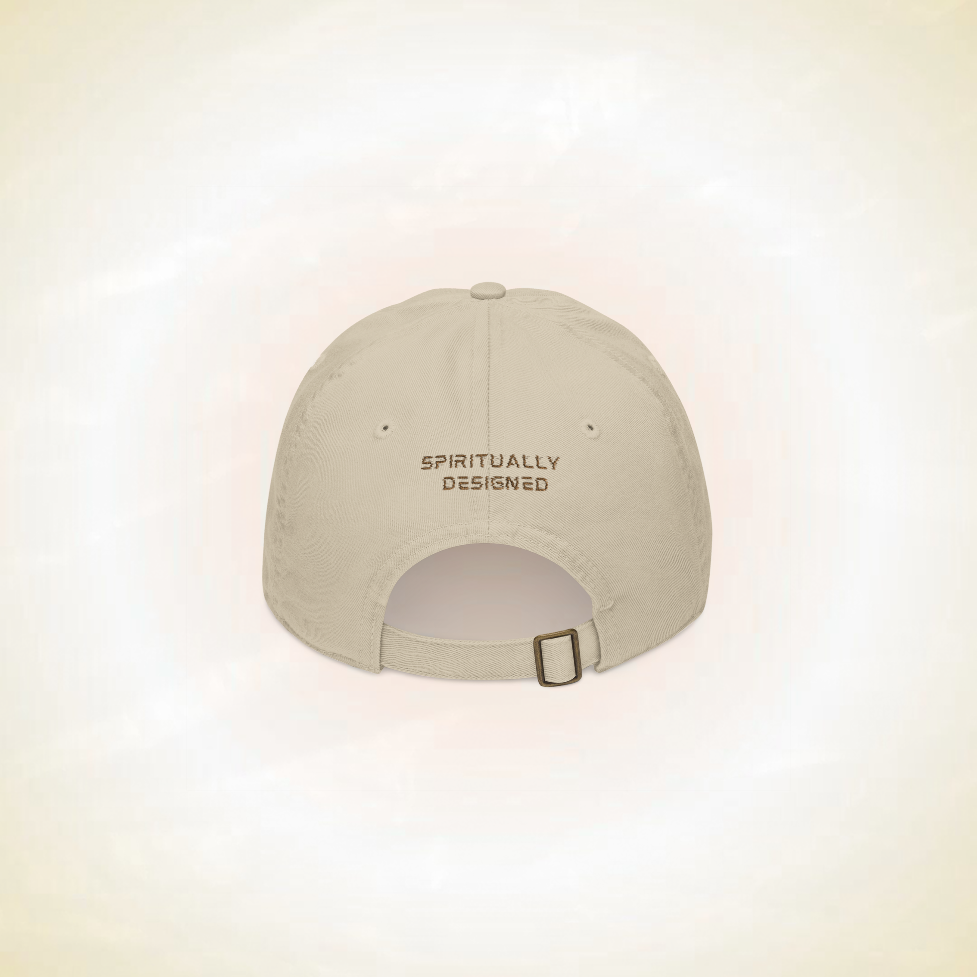 crown chakra protection this hat is spiritually designed it's a baseball beige cap unisex style with the statement ' spiritually designed' it's deisgned in astral realm energetically ready to wear 